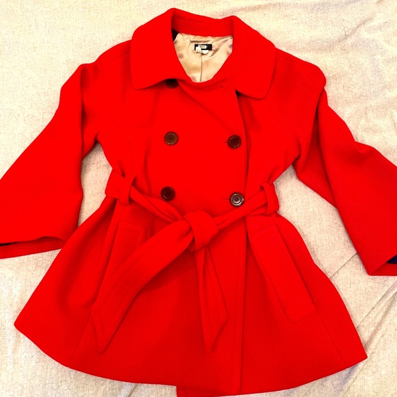 JCrew red belted pea coat size 6